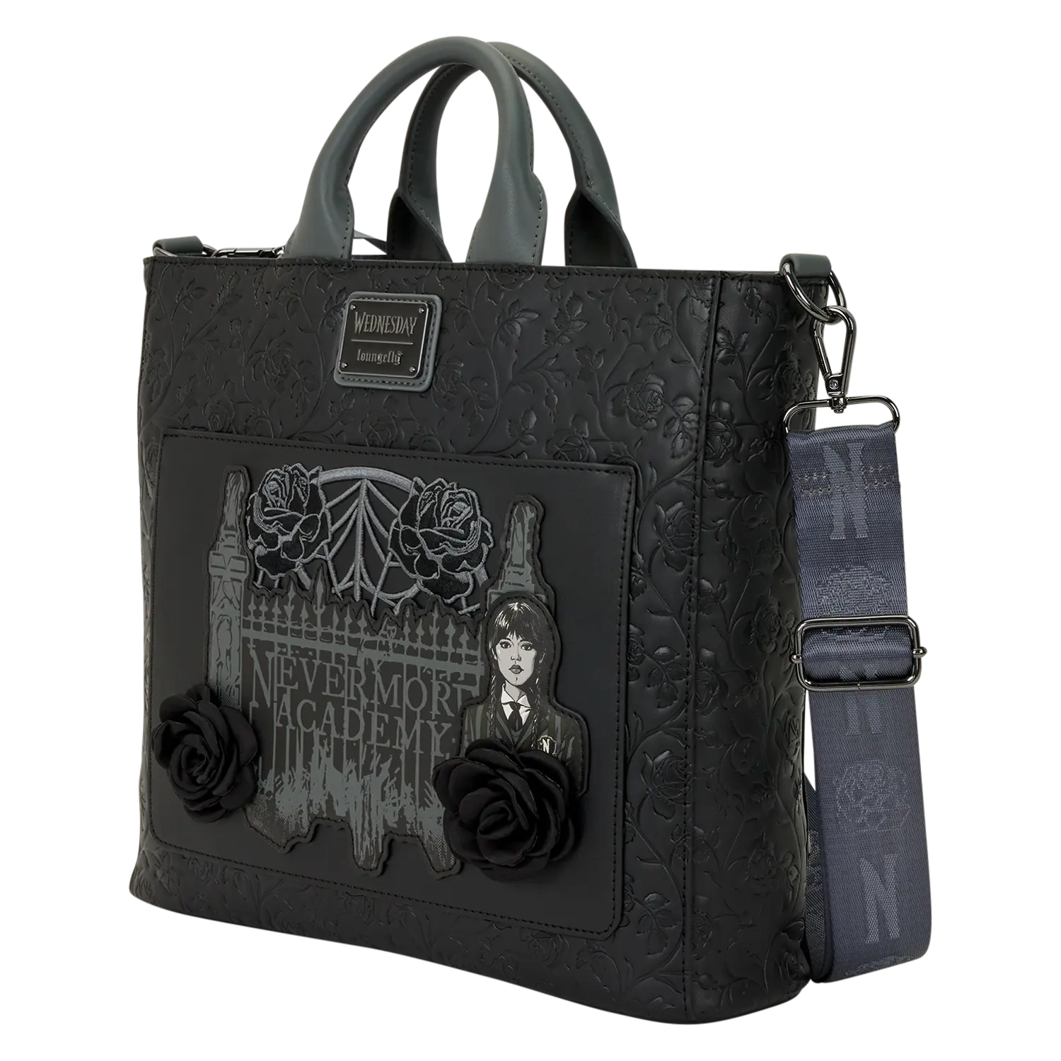 Wednesday Black Roses Convertible Backpack & Tote Crossbody Bag - Image 4